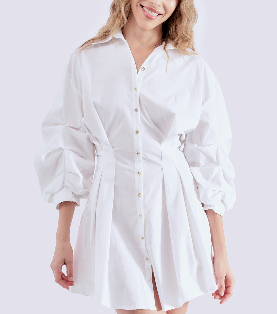 Vestido De Mujer Camisero Manga 3 4 Unicolor Derek 822992 BL