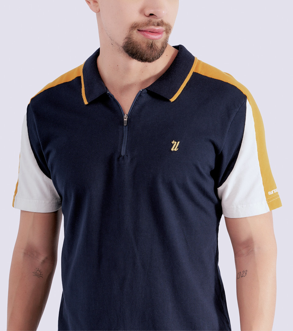 Polo Para Hombre Molderia Comfort Combinado Manga Corta Con Bordado Y Cremallera Unser 826845 AZ
