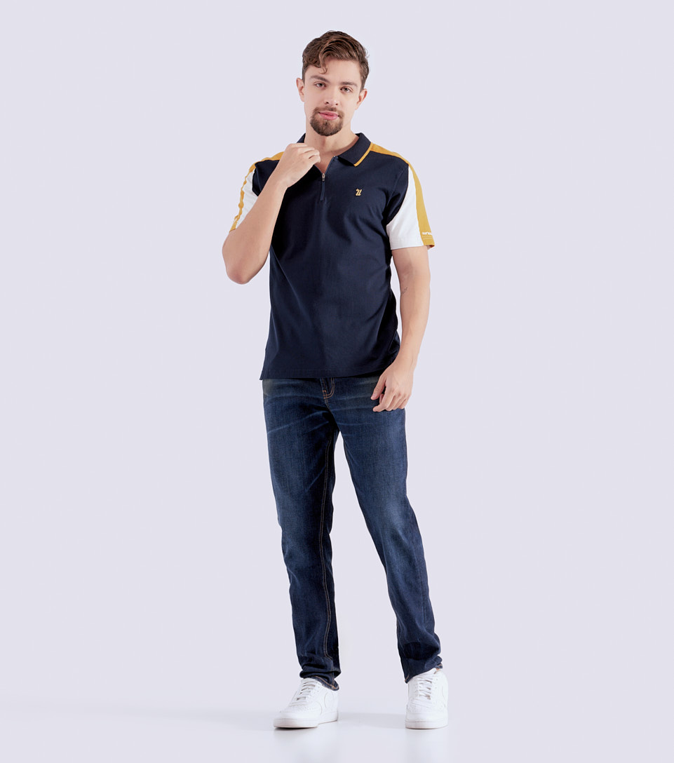 Polo Para Hombre Molderia Comfort Combinado Manga Corta Con Bordado Y Cremallera Unser 826845 AZ