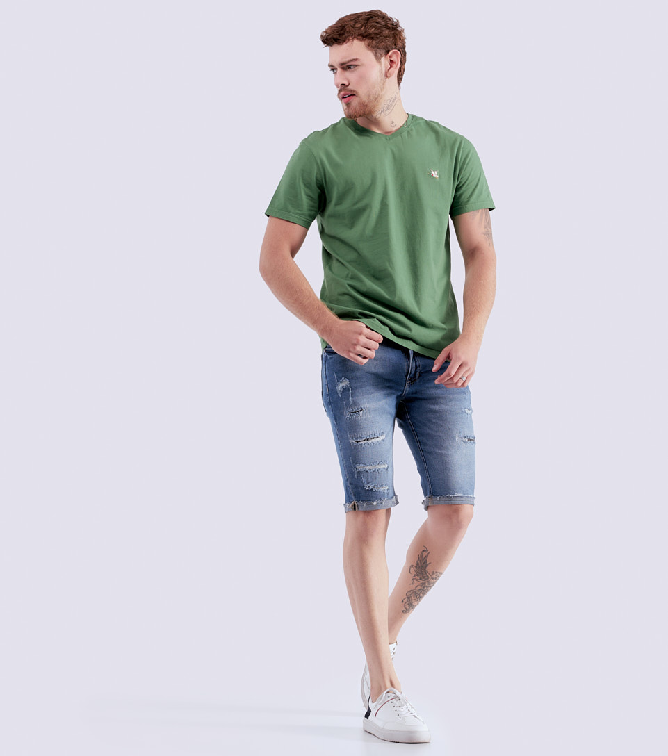 Bermuda Para Hombre En Indigo Con Proceso Rotos Y Parches Unser 828761 AZ