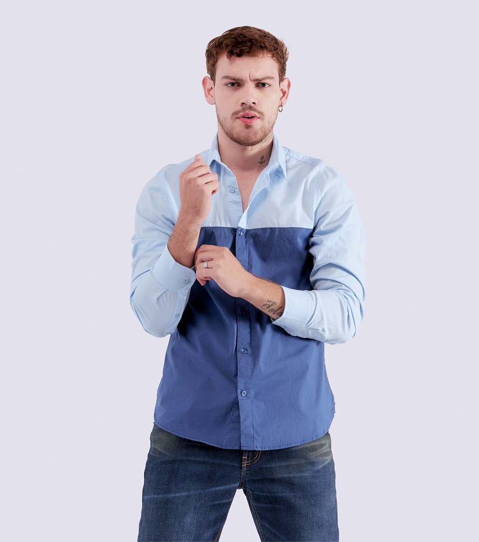 Camisa Para Hombre Slim Combinada Manga Larga Unser 828629 AZ