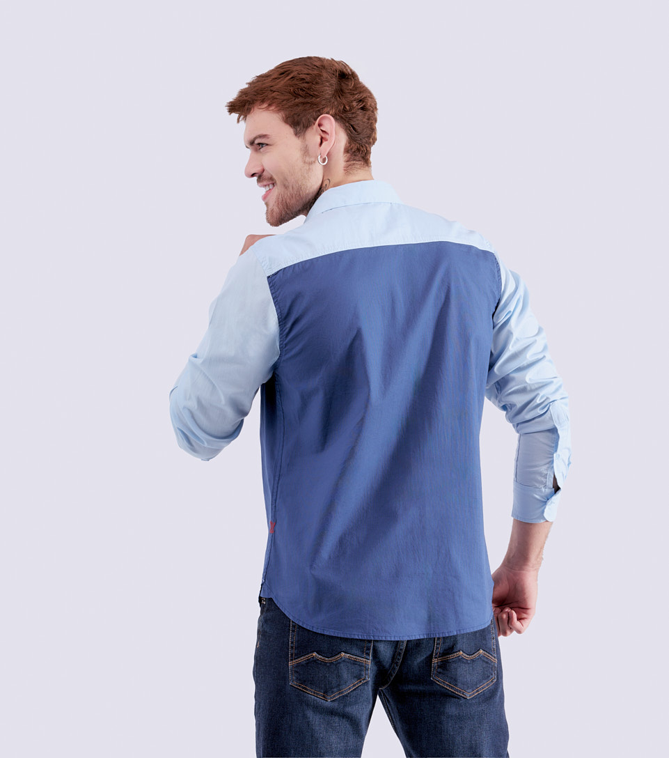 Camisa Para Hombre Slim Combinada Manga Larga Unser 828629 AZ