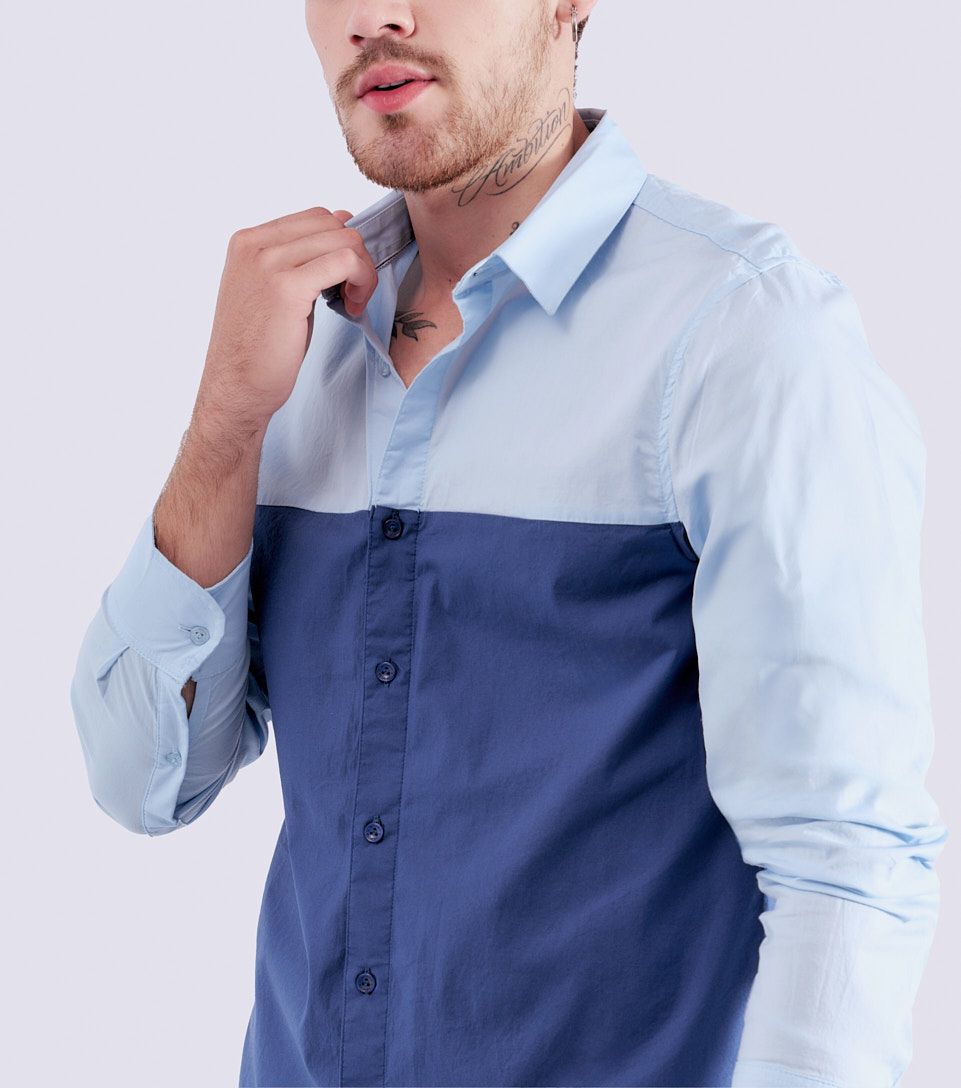 Camisa Para Hombre Slim Combinada Manga Larga Unser 828629 AZ