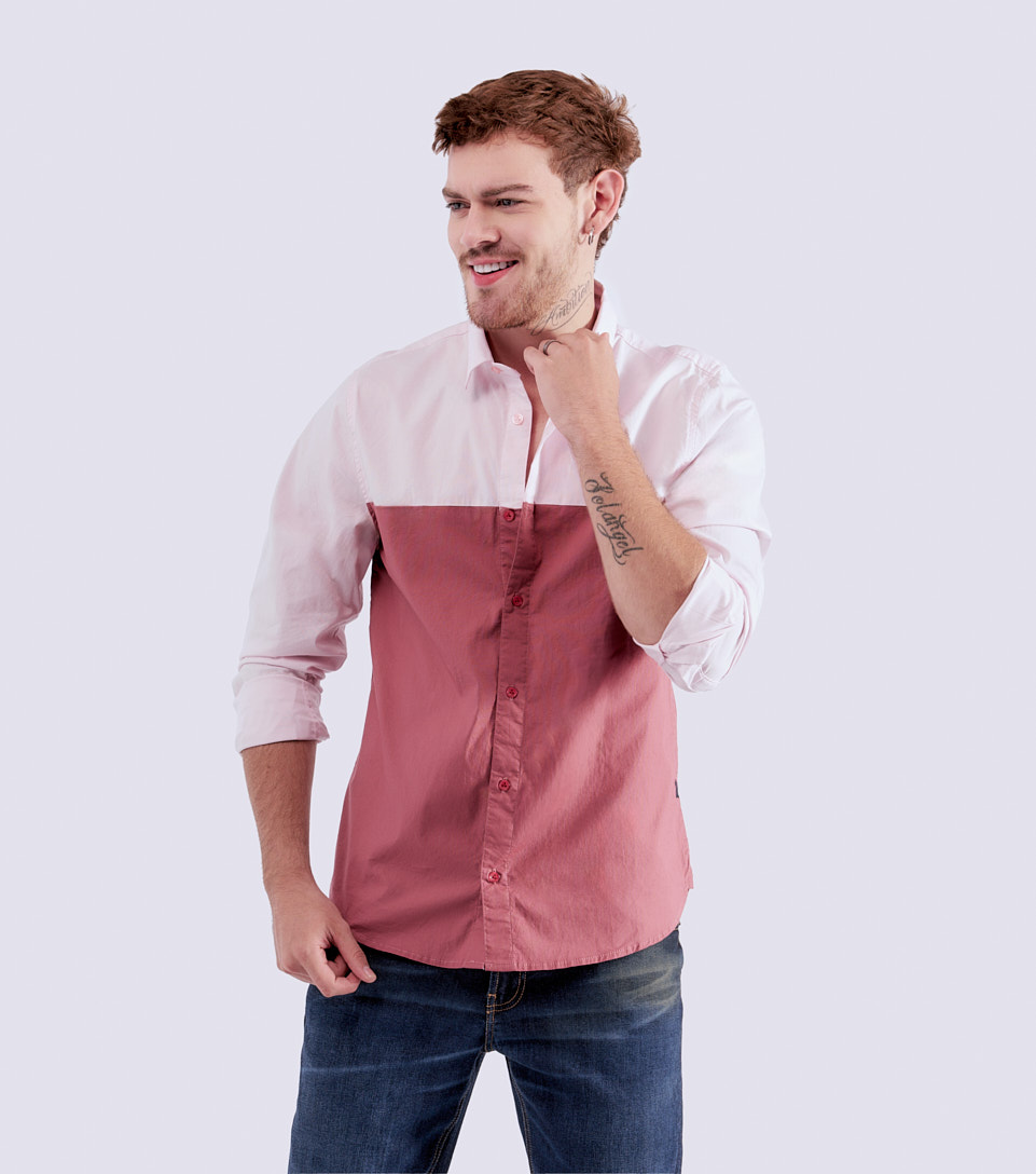 Camisa Para Hombre Slim Combinada Manga Larga UnserRS