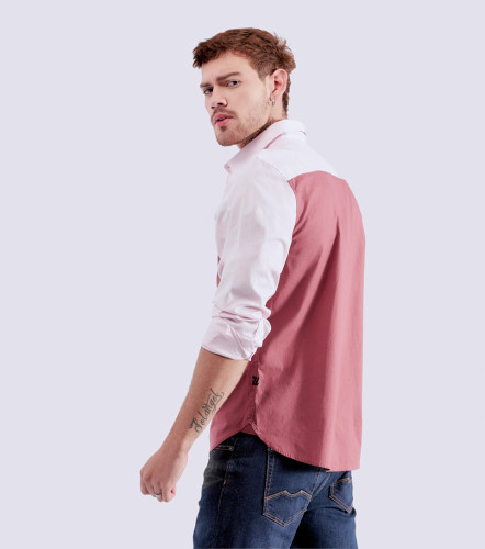 Camisa Para Hombre Slim Combinada Manga Larga UnserRS