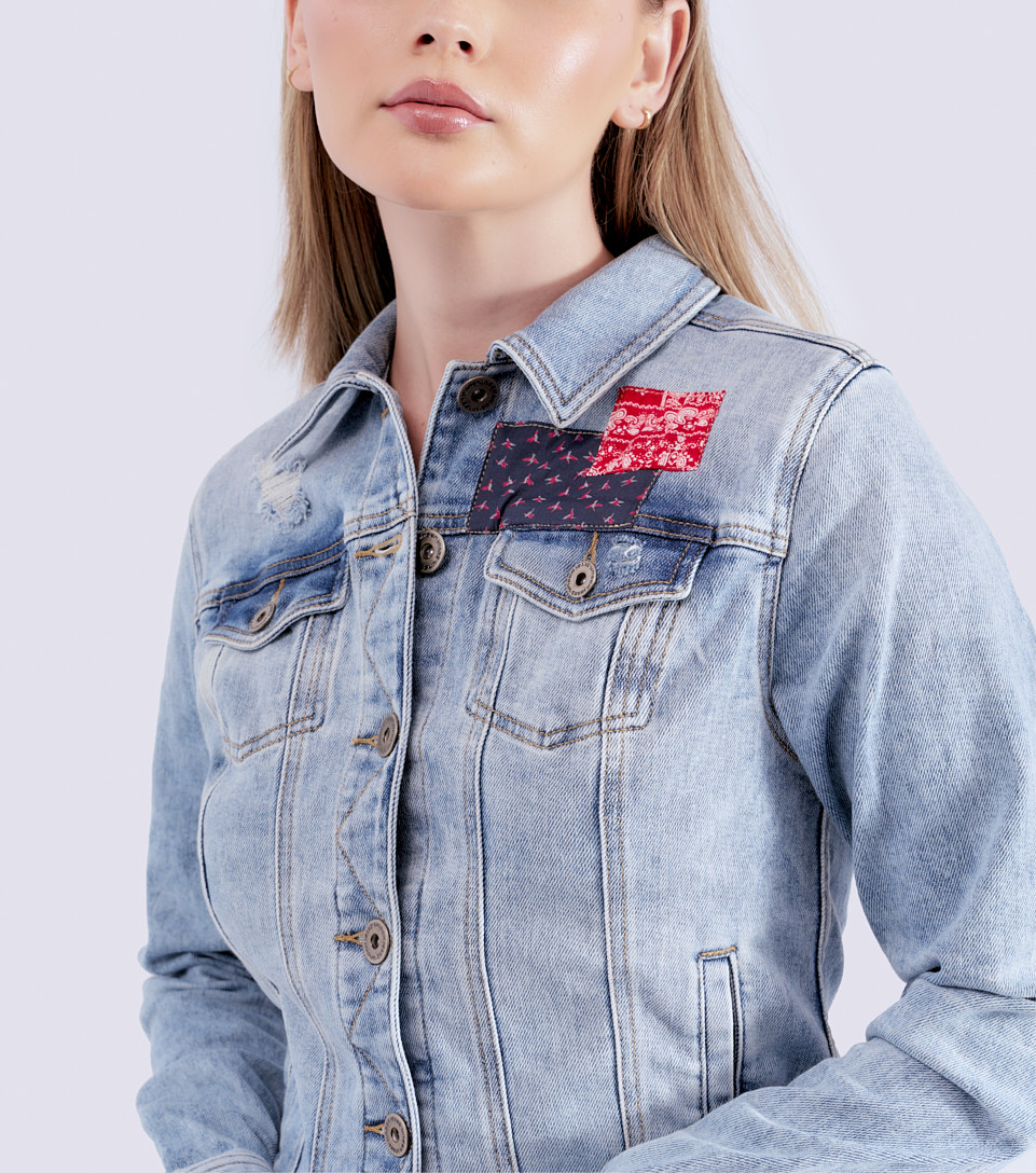 Chaqueta Para Mujer En Indigo Con Parches Unser 831614 AZ