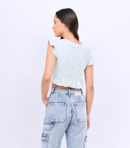 Natali Blusa Cuello En V Con Golas En Manga Y Ruedo TyperVD