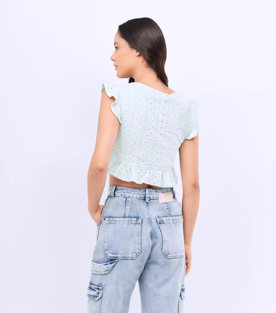 Natali Blusa Cuello En V Con Golas En Manga Y Ruedo TyperVD