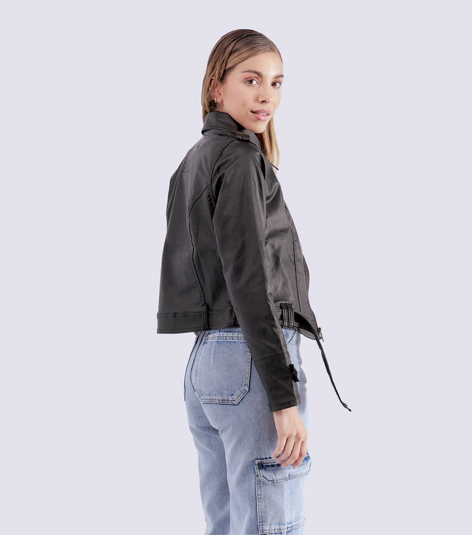 Chaqueta Tipo Cuerina Con Solapa Y Cremallera Unser 826544 NG