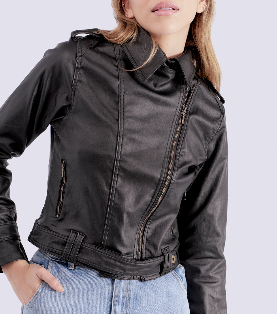 Chaqueta Tipo Cuerina Con Solapa Y Cremallera Unser 826544 NG