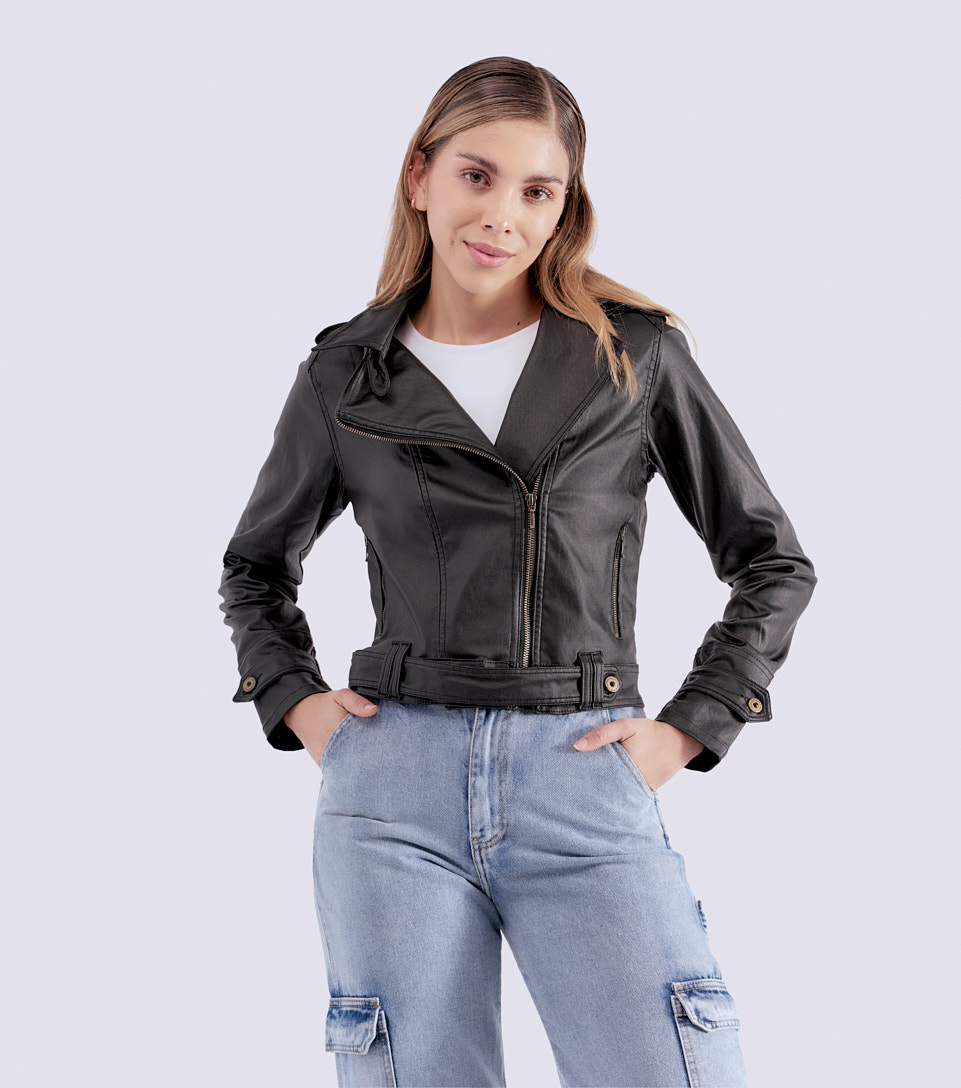 Chaqueta Tipo Cuerina Con Solapa Y Cremallera Unser 826544 NG
