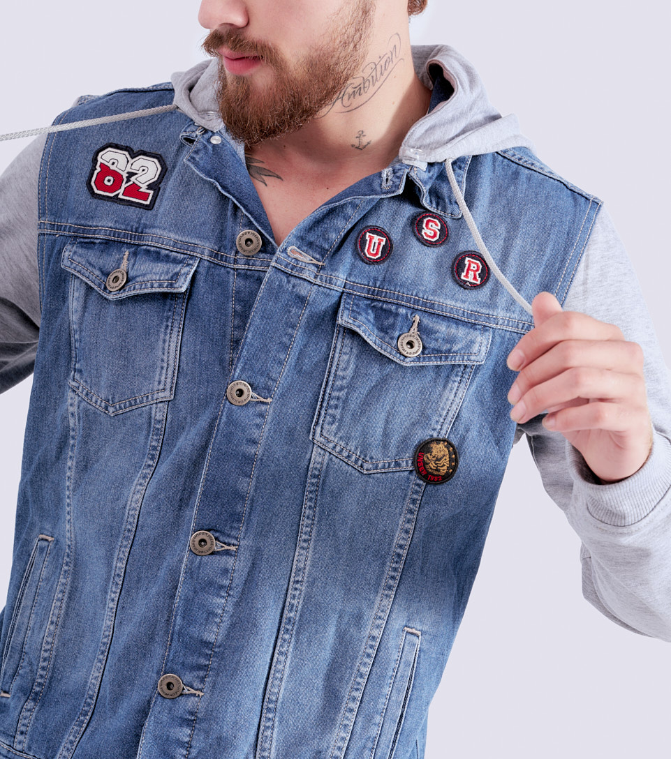Chaqueta Para Hombre En Indigo Con Capota Y Mangas En Burda Con Bolsillos Unser 826827 AZ