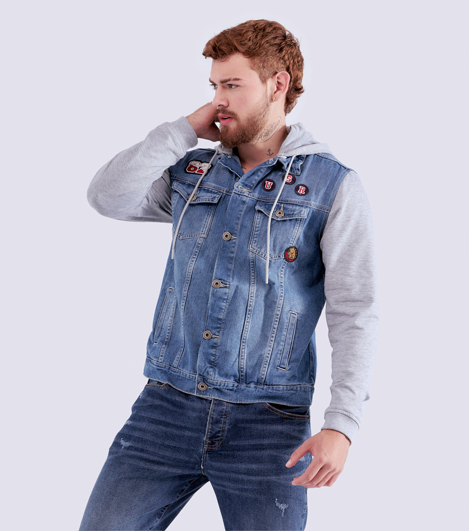Chaqueta Para Hombre En Indigo Con Capota Y Mangas En Burda Con Bolsillos Unser 826827 AZ
