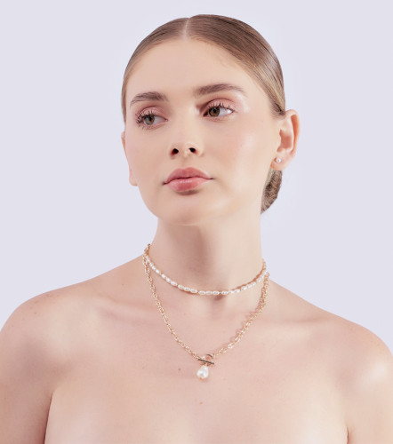 Collar Cadena Eslabon Con Piedra Imitacion Perla DerekDO