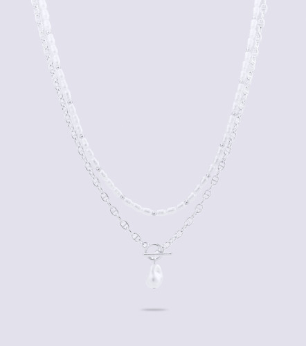 Collar Cadena Eslabon Con Piedra Imitacion Perla DerekPT