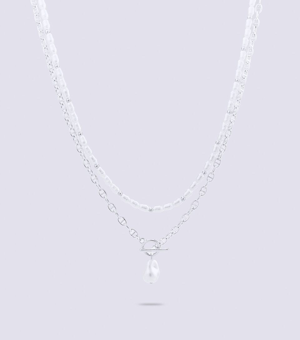 Collar Cadena Eslabon Con Piedra Imitacion Perla DerekPT