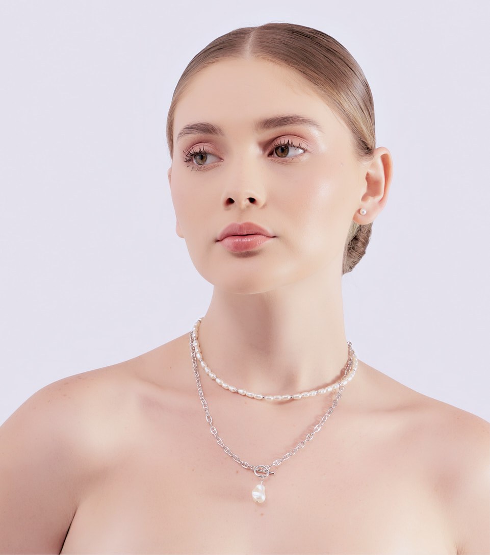 Collar Cadena Eslabon Con Piedra Imitacion Perla Derek 830505 DO