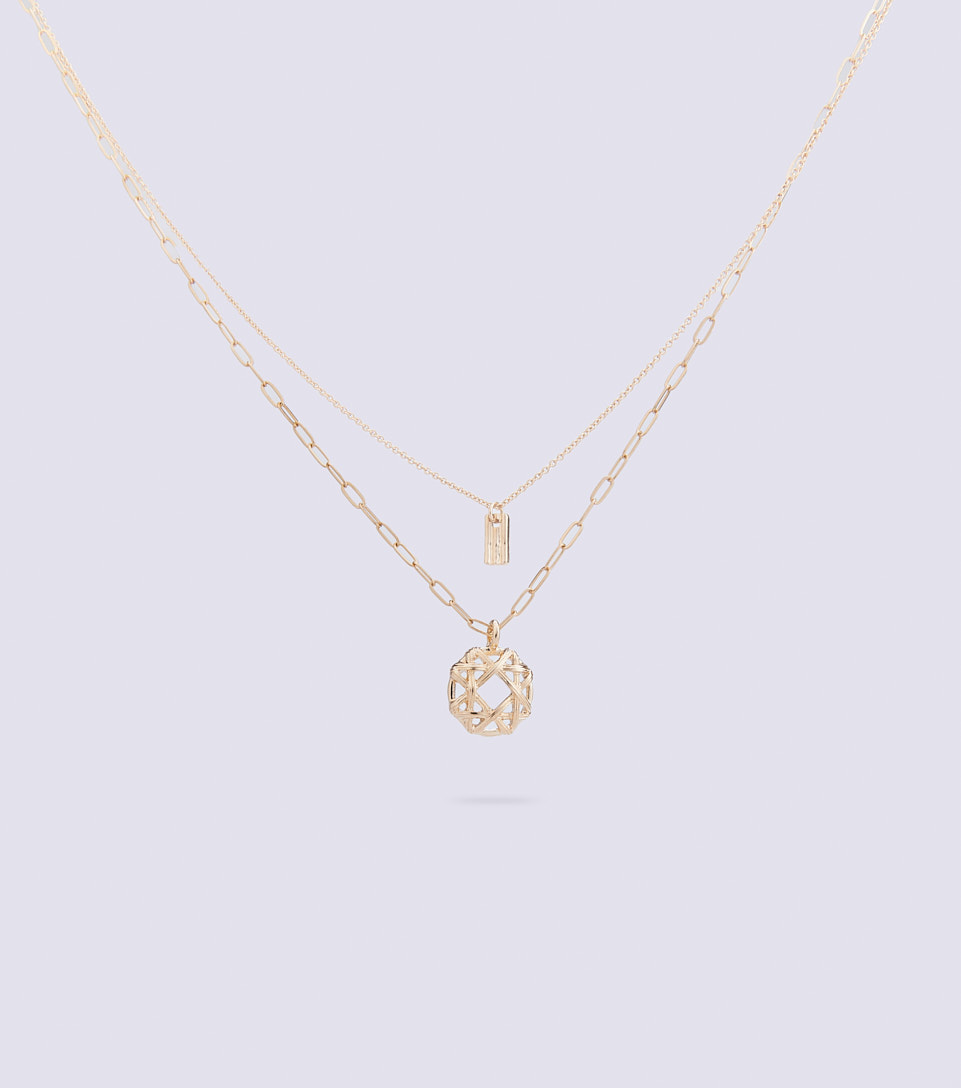 Collar Para Mujer Unicolor Dos Cadenas Dije Redondo DerekDO