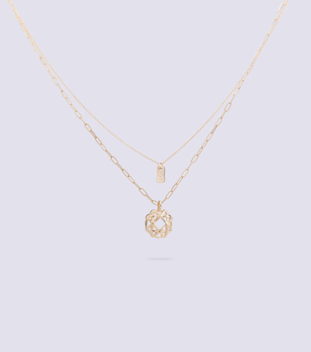 Collar Para Mujer Unicolor Dos Cadenas Dije Redondo DerekDO