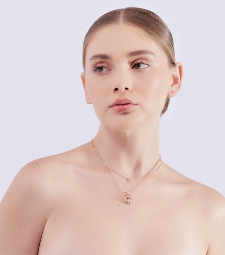 Collar Para Mujer Unicolor Dos Cadenas Dije Redondo DerekDO