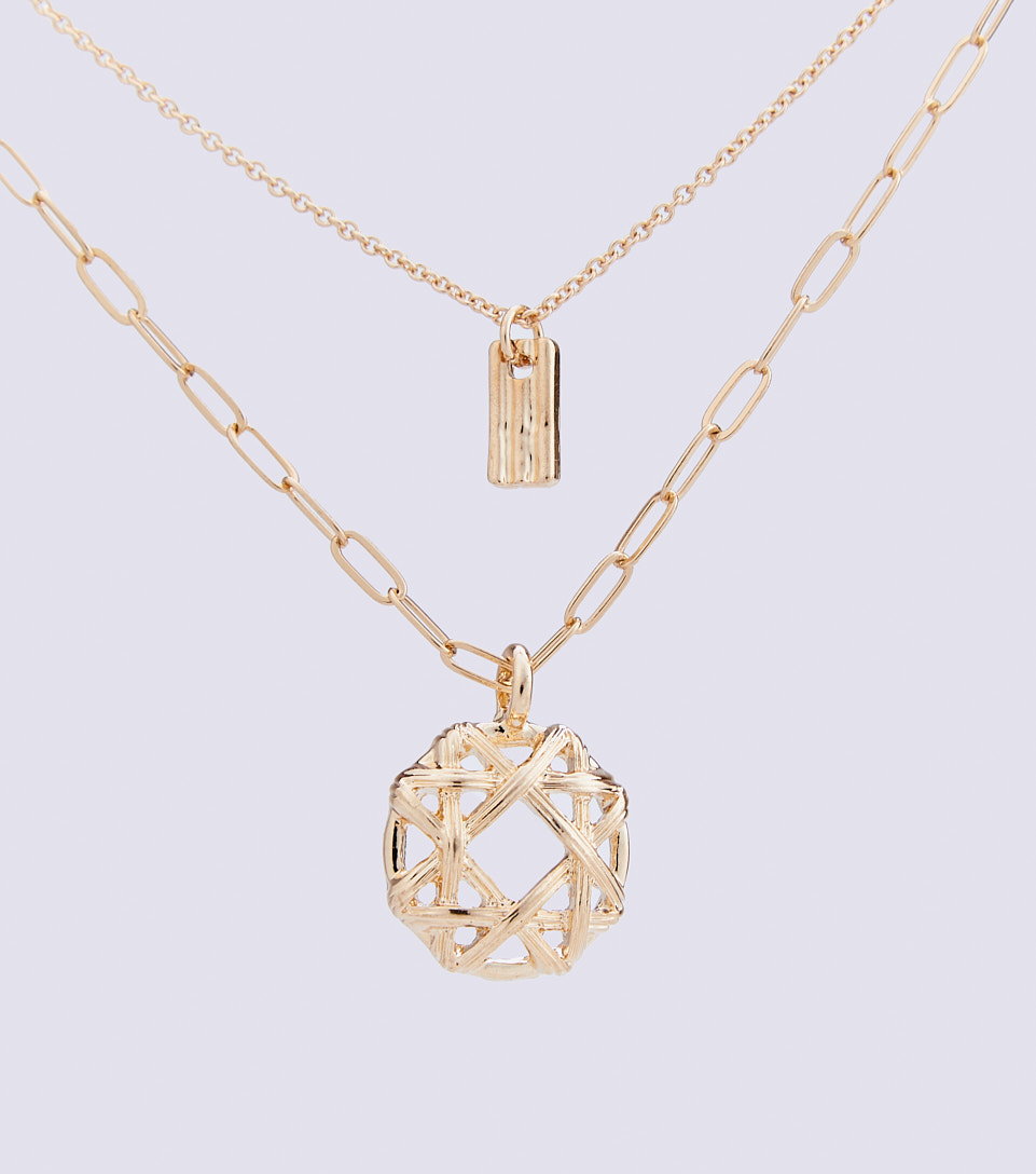 Collar Para Mujer Unicolor Dos Cadenas Dije Redondo Derek 830514 DO