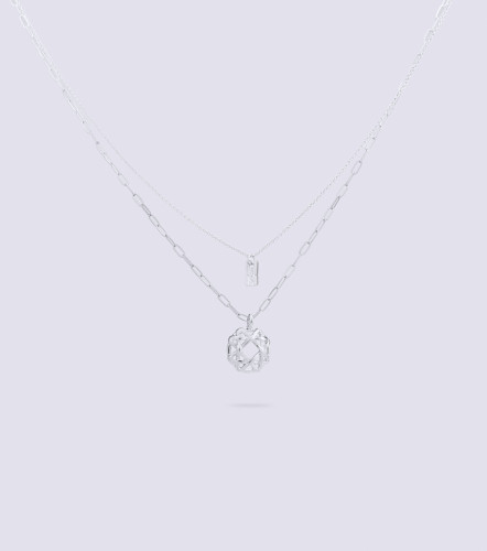 Collar Para Mujer Unicolor Dos Cadenas Dije Redondo DerekPT