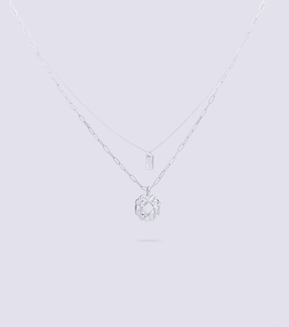 Collar Para Mujer Unicolor Dos Cadenas Dije Redondo Derek 830514 DO