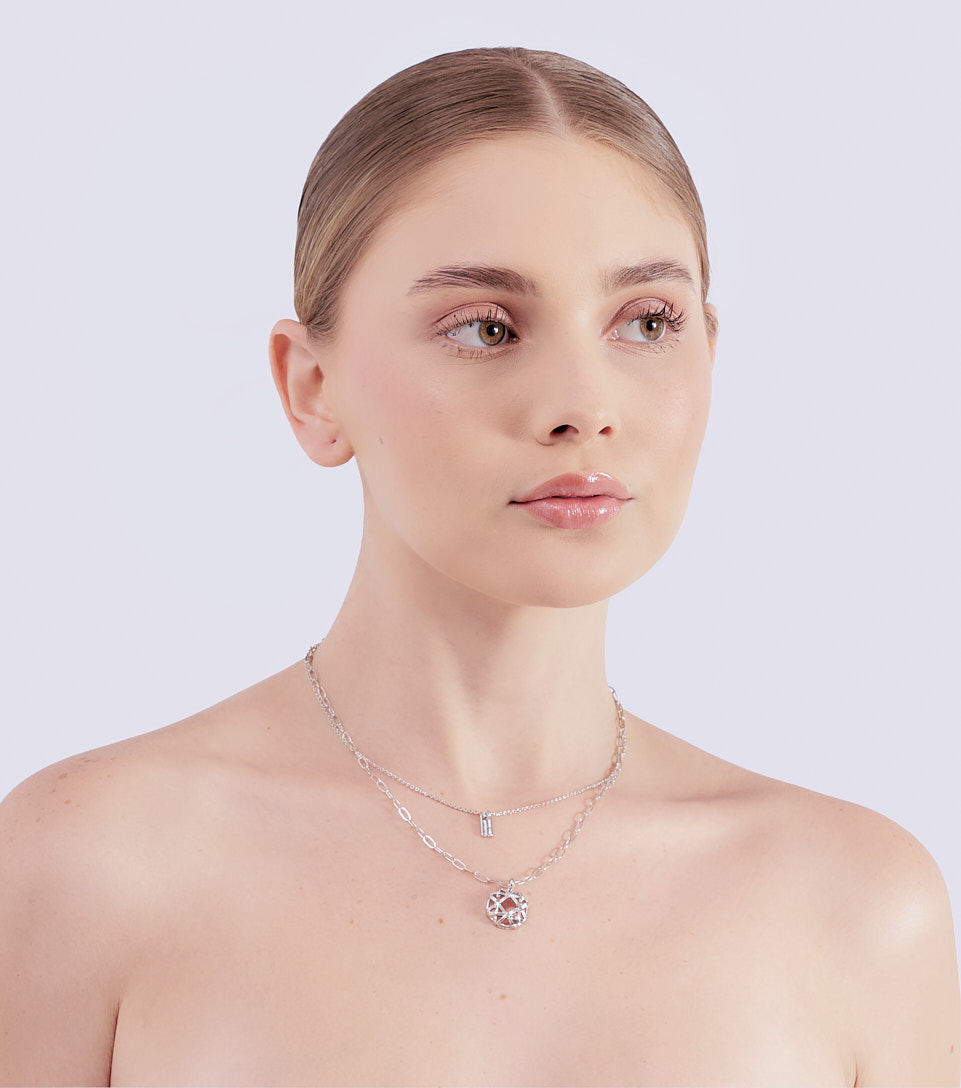 Collar Para Mujer Unicolor Dos Cadenas Dije Redondo Derek 830514 DO