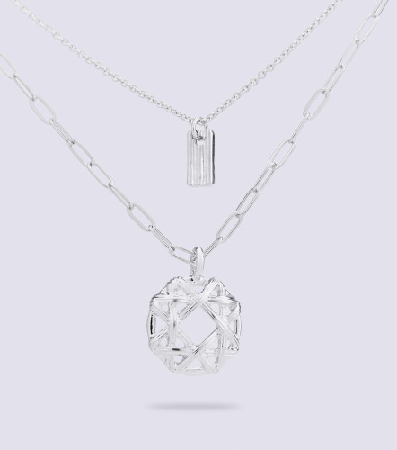 Collar Para Mujer Unicolor Dos Cadenas Dije Redondo DerekPT