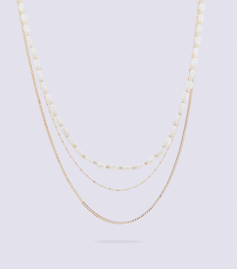 Collar Varias Cadenas Con Piedras Imitacion Perla Derek 830455 DO