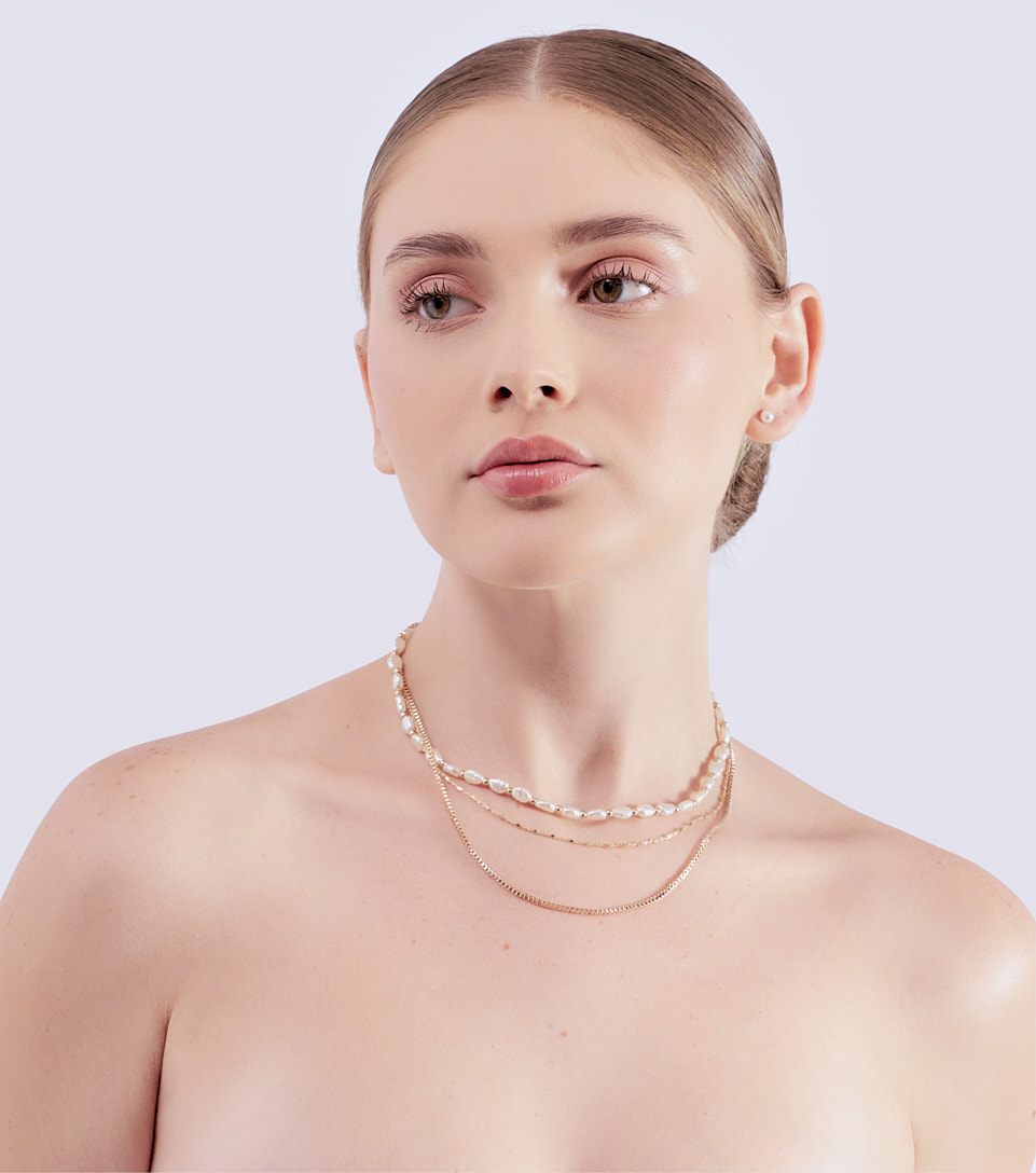 Collar Varias Cadenas Con Piedras Imitacion Perla Derek 830455 DO