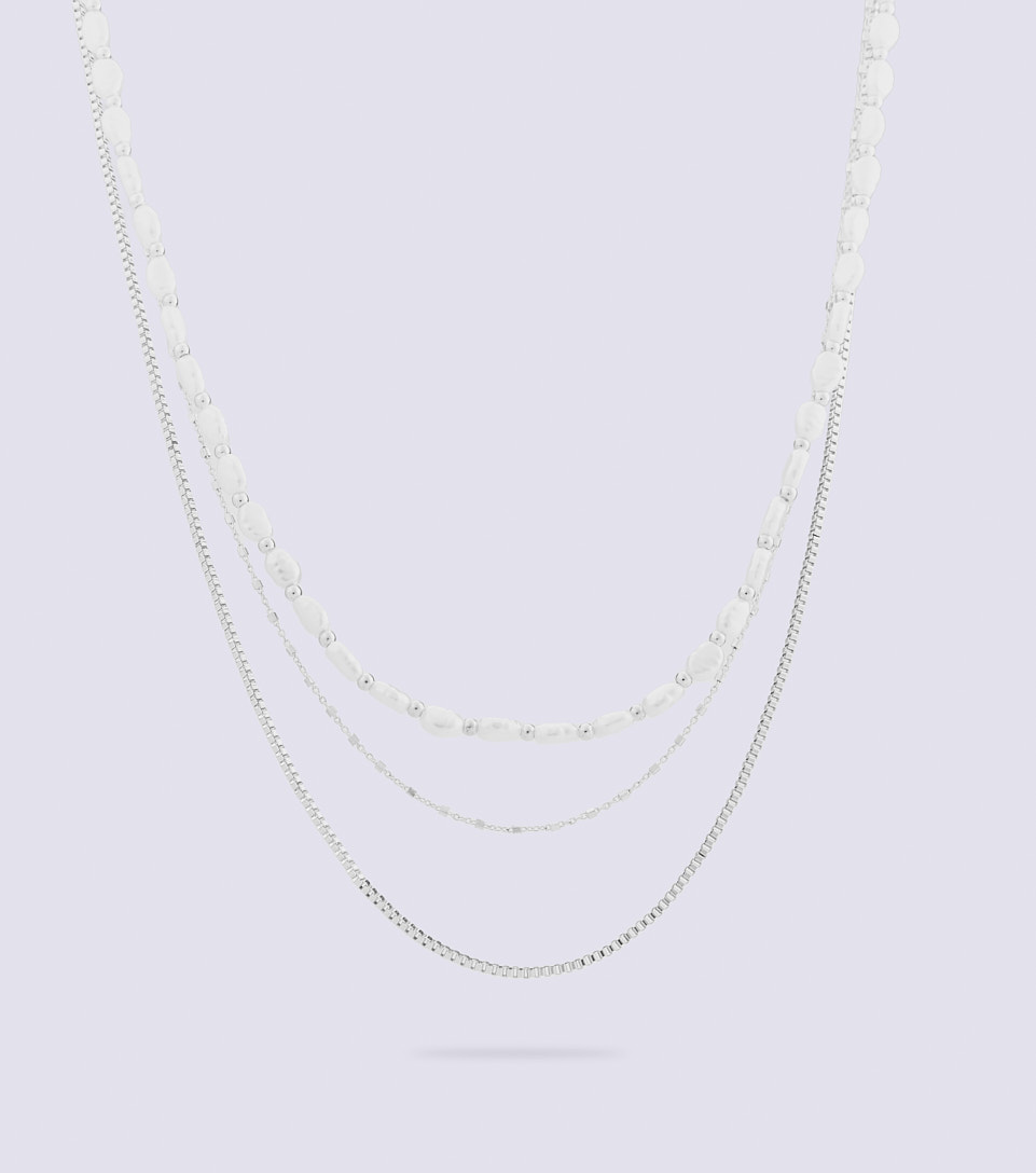 Collar Varias Cadenas Con Piedras Imitacion Perla Derek 830455 DO