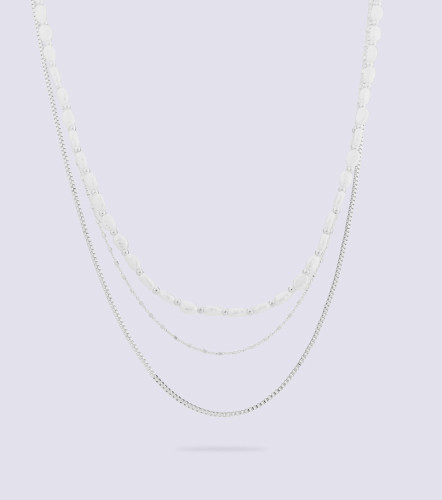 Collar Varias Cadenas Con Piedras Imitacion Perla DerekPT