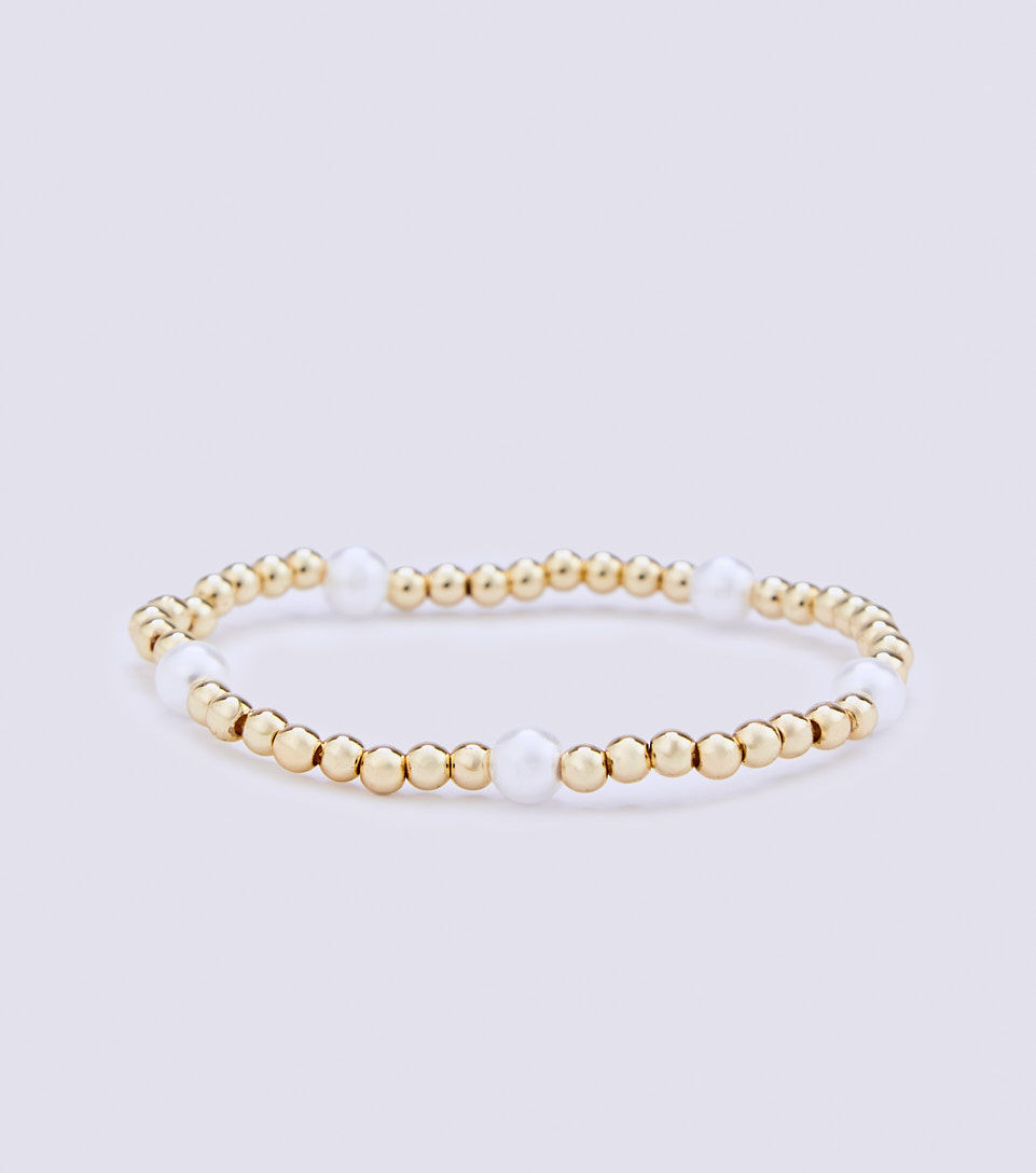 Pulsera Elastica Piedras Imitacion Perla Balines En Acero DerekDO