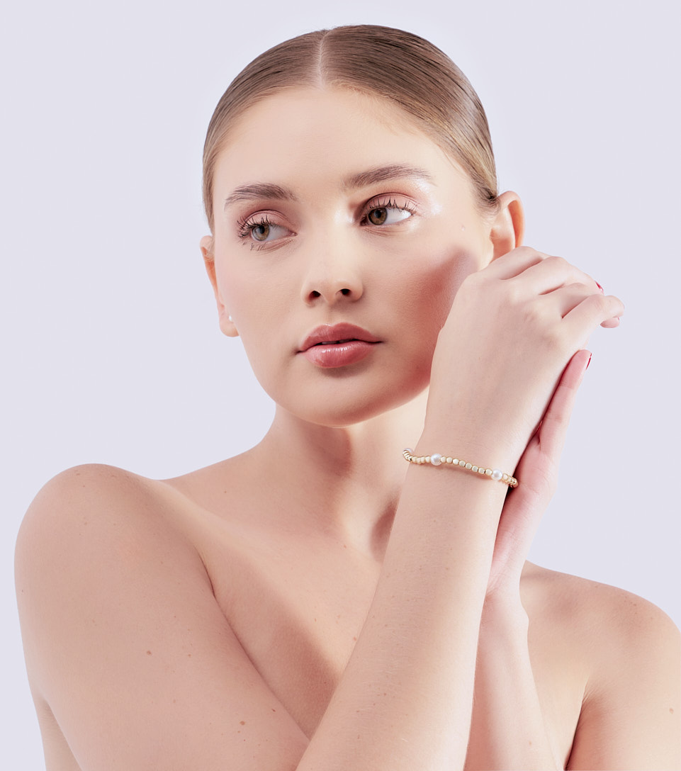 Pulsera Elastica Piedras Imitacion Perla Balines En Acero Derek 830513 DO