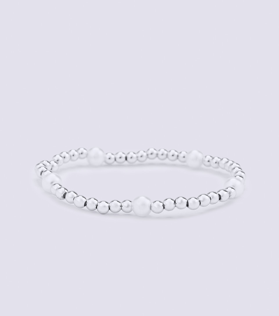 Pulsera Elastica Piedras Imitacion Perla Balines En Acero Derek 830513 DO