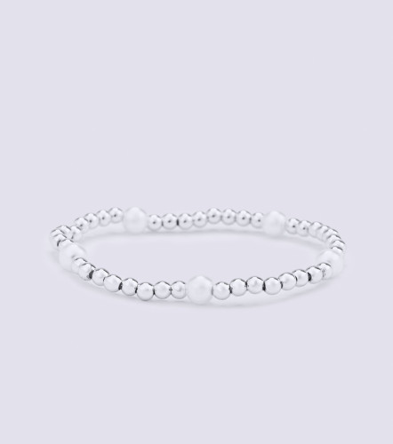 Pulsera Elastica Piedras Imitacion Perla Balines En Acero DerekPT