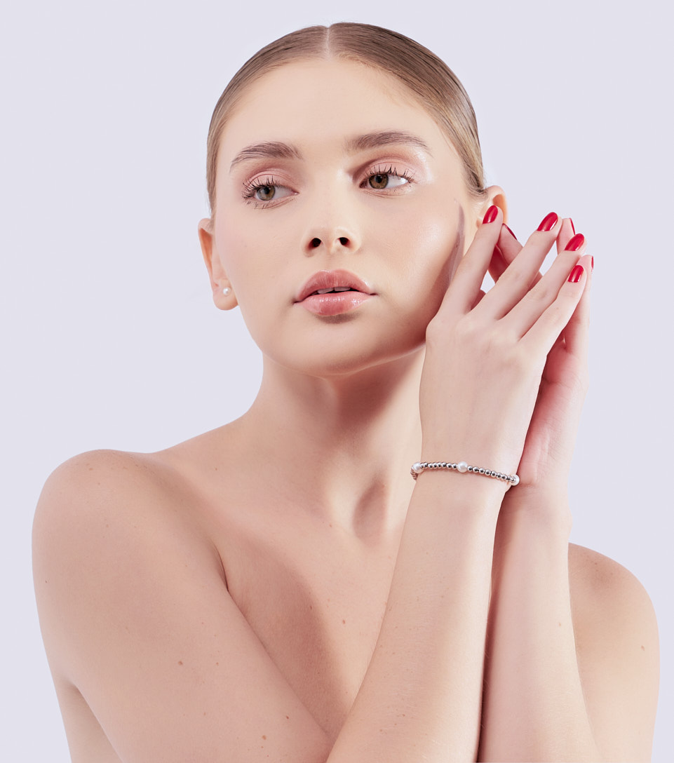 Pulsera Elastica Piedras Imitacion Perla Balines En Acero Derek 830513 DO