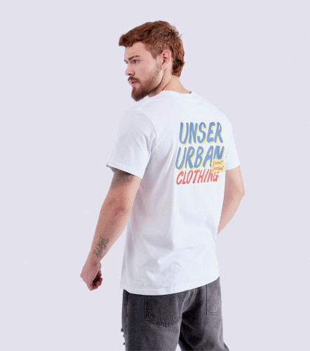T Shirt Para Hombre Molderia Comfort Unicolor Con Estampado En Delantero Y Espalda UnserBL