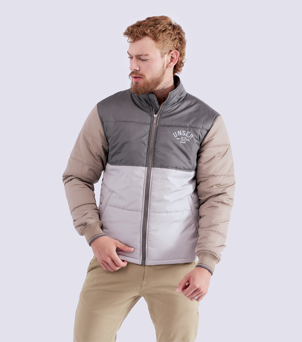 Chaqueta Para Hombre Abullonada Combinada Con Estampado Unser 826910 GR