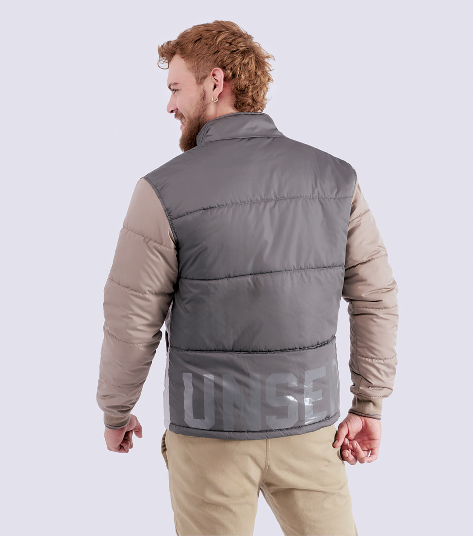 Chaqueta Para Hombre Abullonada Combinada Con Estampado Unser 826910 GR