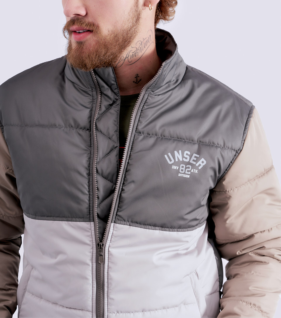Chaqueta Para Hombre Abullonada Combinada Con Estampado Unser 826910 GR