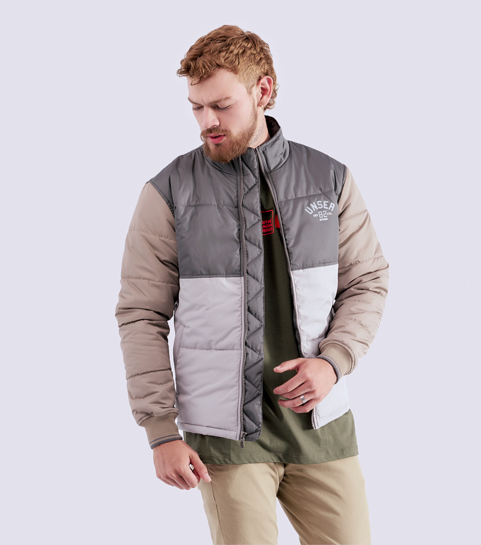Chaqueta Para Hombre Abullonada Combinada Con Estampado Unser 826910 GR