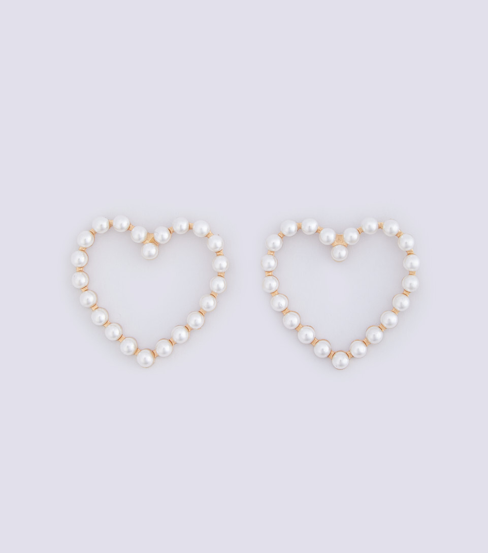 Aretes Forma De Corazon Con Piedra Imitacion Perla DerekBG
