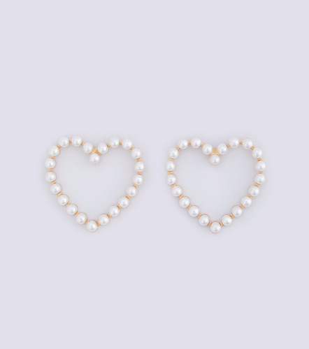 Aretes Forma De Corazon Con Piedra Imitacion Perla DerekBG