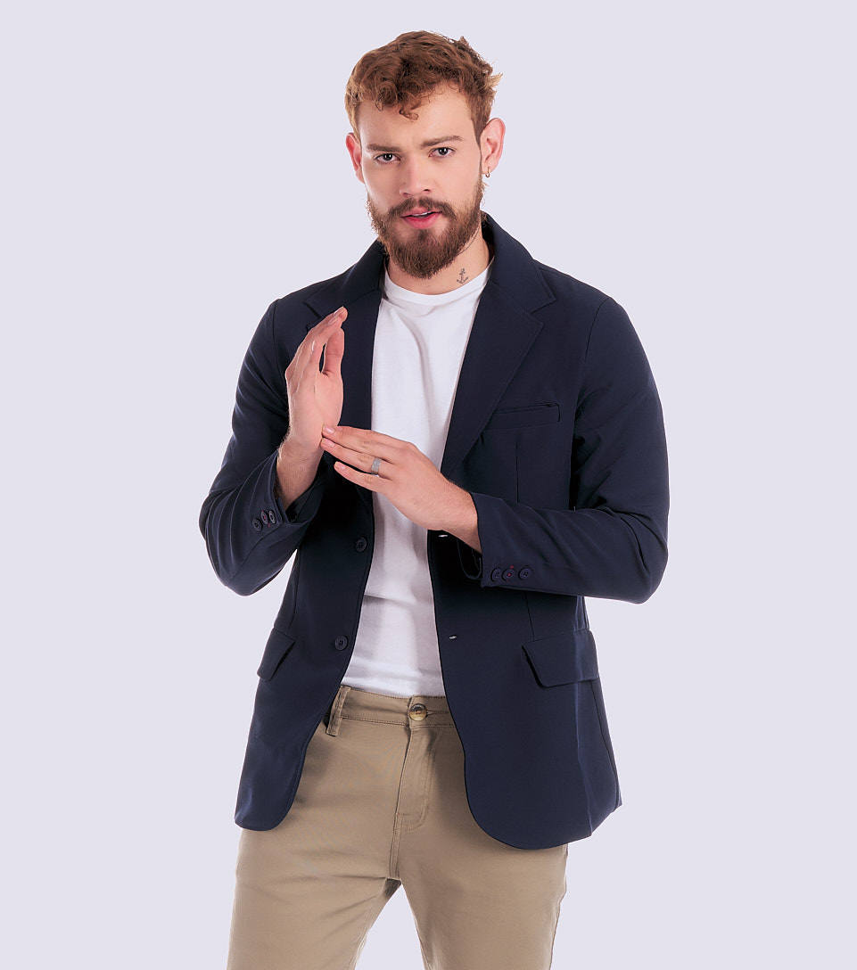 Blazer Para Hombre Unicolor Con Bolsillos UnserAZ