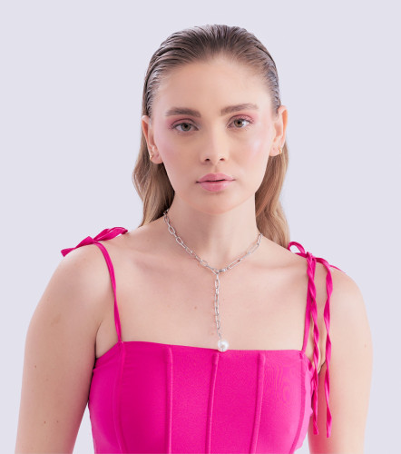 Collar Unicolor Con Piedra Imitacion Perla DerekPT