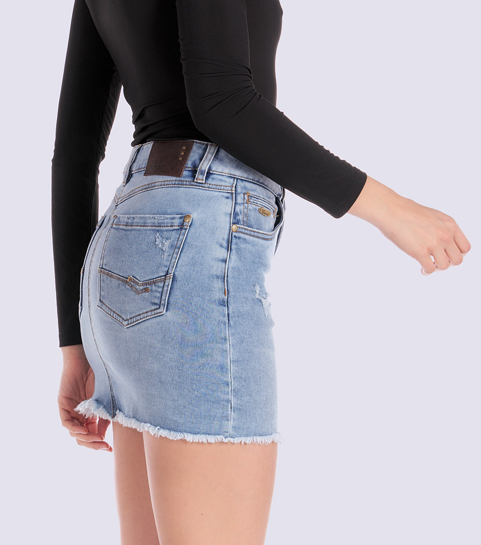 Falda Para Mujer Corta En Indigo Transfer Y Ruedo Desflecado Unser 832584 AZ