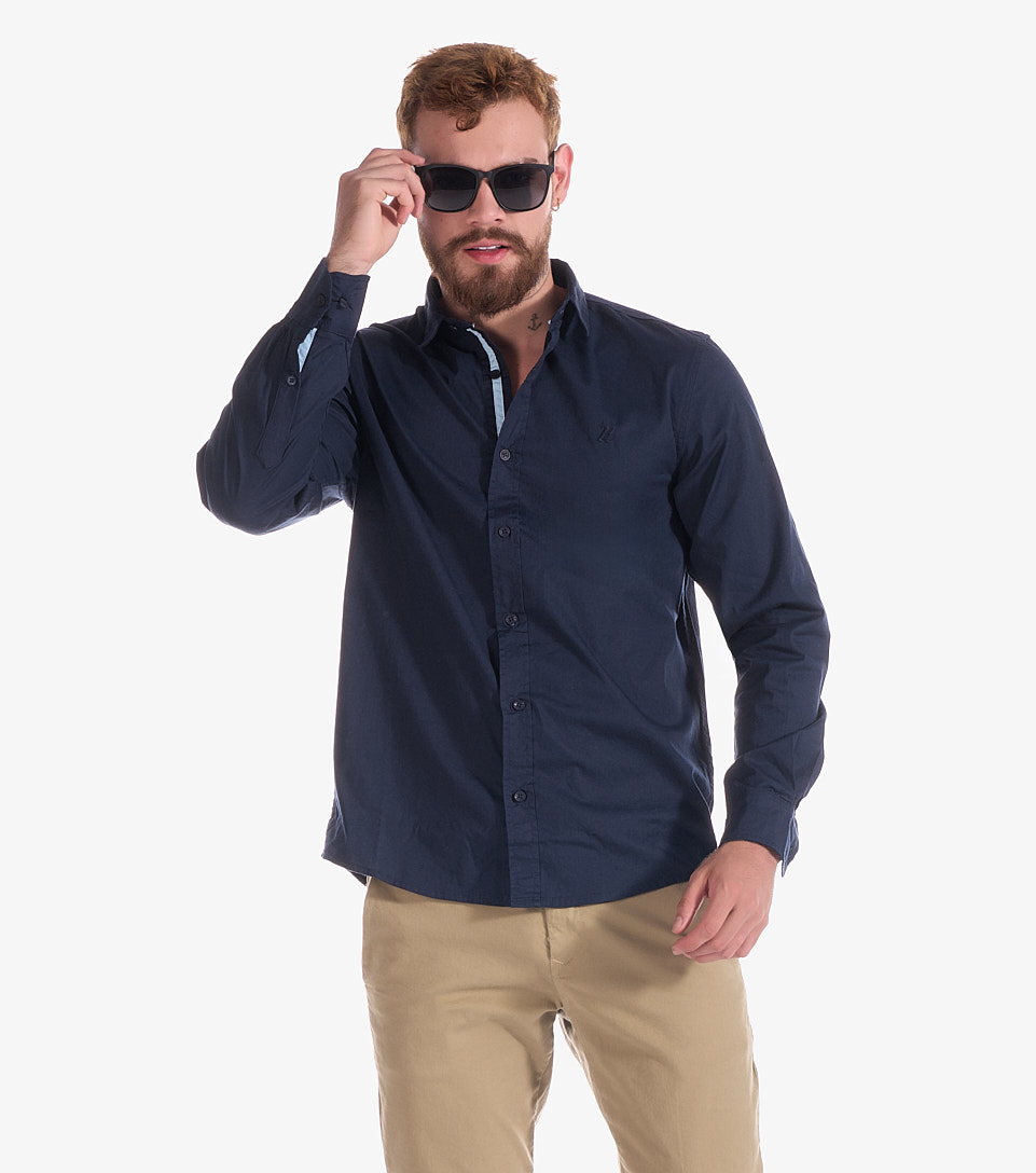 Camisa Para Hombre Comfort Unicolor Con Manga Larga UnserAZ