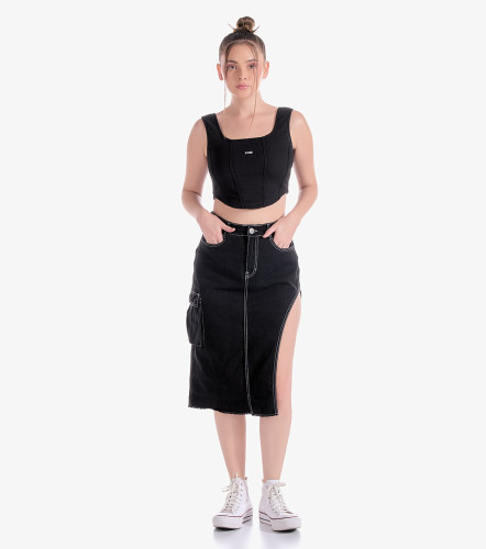 Caro Falda Midi Con Abertura Para Mujer TyperNG